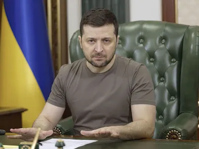 In this image from video provided by the Ukrainian Presidential Press Office and posted on Facebook early Tuesday, March 15, 2022, Ukrainian President Volodymyr Zelenskyy speaks in Kyiv, Ukraine. (Ukrainian Presidential Press Office via AP)