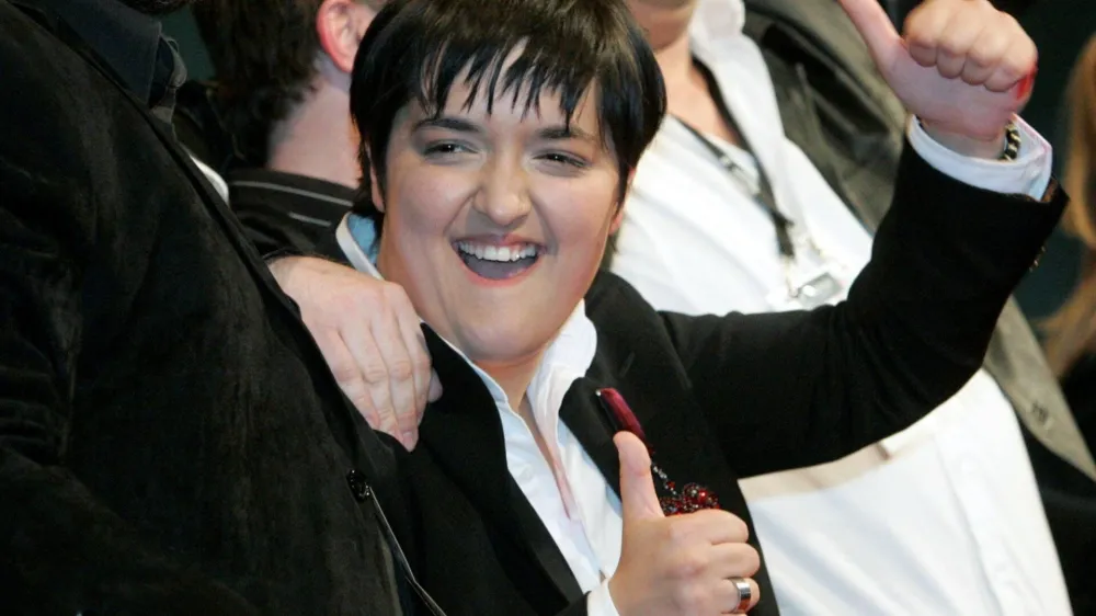 Marija Serifovic of Serbia celebrates after winning the Eurovision Song Contest 2007 in Helsinki May 13, 2007. Serbia won the Eurovision Song Contest on Saturday with Marija Serifovic beating 23 competitors to clinch victory in a three-hour televised mishmash of power ballads, ethnic rhythms, and bubble-gum pop. REUTERS/Jussi Nukari/Lehtikuva (FINLAND) FINLAND OUT. NO THIRD PARTY SALES. NOT FOR USE BY REUTERS THIRD PARTY DISTRIBUTORS.