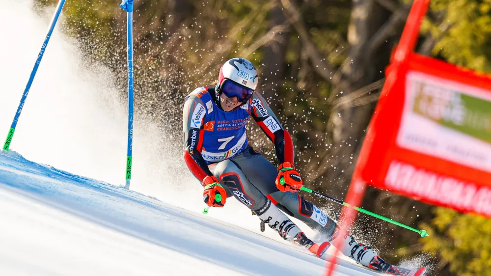 Kranjska Gora.<br>Moski veleslalom za 61. pokal Vitranc.<br>Norveski smucar Henrik Kristoffersen.