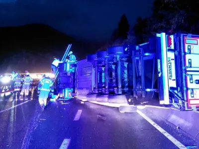 prevrnjen tovornjak F CZR Domažale