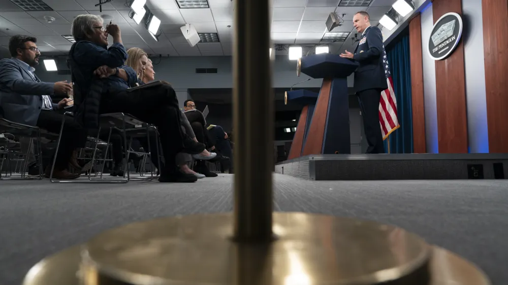 Pentagon spokesman U.S. Air Force Brig. Gen. Patrick Ryder speaks during a media briefing at the Pentagon, Tuesday, Oct. 4, 2022, in Washington. (AP Photo/Alex Brandon)