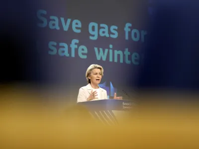 FILE - European Commission President Ursula von der Leyen speaks during a media conference at EU headquarters in Brussels on Wednesday, July 20, 2022. The EU's executive Commission will present a blueprint on Tuesday, Oct. 18, 2022 that needs to reconcile the yawning gap between those who want to impose a common gas price cap to keep prices down and those who think it will primarily keep out supplies, further starving industries and businesses. (AP Photo/Virginia Mayo, File)