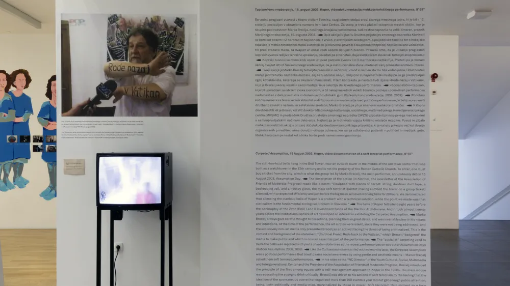 Marko Brecelj in Dru&scaron;tvo prijateljev zmernega napredka: Tapisonirano vnebovzetje, Koper, 13. avgust 2003, na ogled na razstavi Umetnost na delu&nbsp;