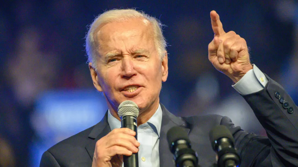 05 November 2022, US, Philadelphia: US&nbsp;President Joe Biden speaks during a rally with former President Barack Obama, Democratic candidate for US Senator John Fetterman, and Democratic candidate for Governor Josh Shapiro at the Liacouras Center, ahead of the 2022 United States midterm elections held on 08 November 2022. Photo: Ricky Fitchett/ZUMA Press Wire/dpa