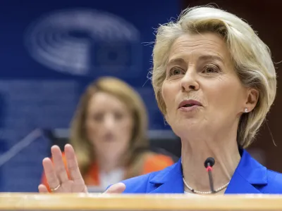 European Commission President Ursula von der Leyen speaks during a plenary session at the European Parliament in Brussels, Wednesday, Nov. 9, 2022. (AP Photo/Geert Vanden Wijngaert)
