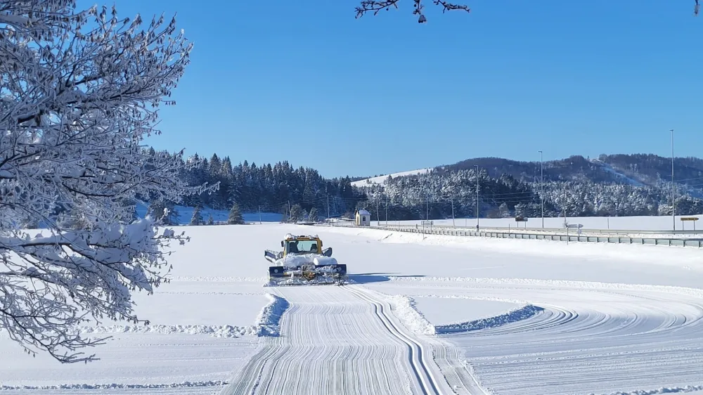 Snežna idila na Blokah, kjer je v teh dneh urejena 10 kilometrov dolga smučina. 