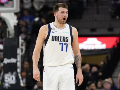Dec 31, 2022; San Antonio, Texas, USA; Dallas Mavericks guard Luka Doncic (77) argues a call with an official during the second half against the San Antonio Spurs at AT&T Center. Mandatory Credit: Scott Wachter-USA TODAY Sports
