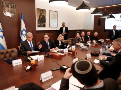 Israeli Prime Minister Benjamin Netanyahu attends the weekly cabinet meeting in Jerusalem, 3 January 2023. Atef Safadi/Pool via REUTERS