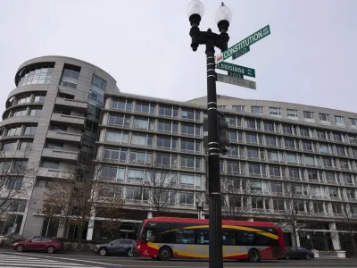 The building that housed office space of President Joe Biden's former institute, the Penn Biden Center, is seen at the corner of Constitution and Louisiana Avenue NW, in Washington, Tuesday, Jan. 10, 2023. Potentially classified documents were found on Nov. 2, 2022, in a "locked closet" in the office, according to special counsel to the president Richard Sauber. The National Archives and Records Administration took custody of the documents the next day after being notified by the White House Counsel's office. (AP Photo/Manuel Balce Ceneta)