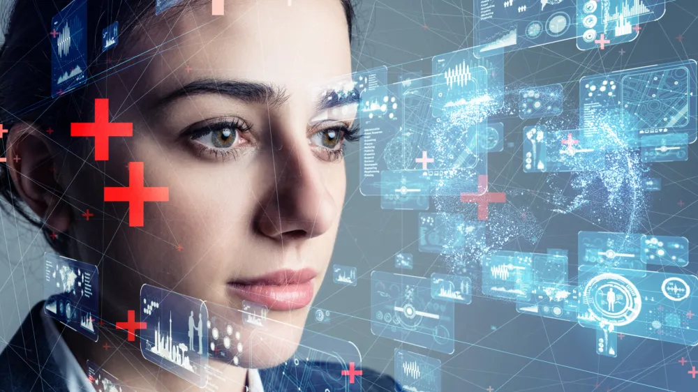 Authentication by facial recognition concept. Biometric. Security system.