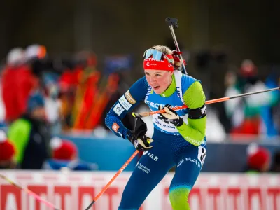 Pokljuka, Rudno polje.<br>Svetovni pokal v biatlonu na Pokljuki - Zenski sprint na 7,5 km.<br>Slovenska biatlonka Anamarija Lampic.