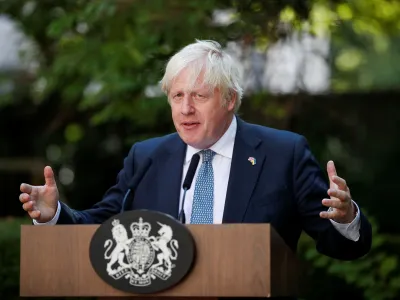 09 August 2022, United Kingdom, London: UK&nbsp;Prime Minister Boris Johnson makes a speech during a Points of Light reception at Downing Street. Photo: Peter Nicholls/PA Wire/dpa