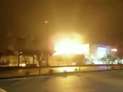 Eyewitness footage shows what is said to be the moment of an explosion at a military industry factory in Isfahan, Iran, January 29, 2023, in this still image obtained from a video. Pool via WANA (West Asia News Agency) via REUTERS THIS IMAGE HAS BEEN SUPPLIED BY A THIRD PARTY. IRAN OUT. NO COMMERCIAL OR EDITORIAL SALES IN IRAN. NO USE VOA PERSIAN. NO USE BBC PERSIAN. NO USE MANOTO. NO USE IRAN INTERNATIONAL