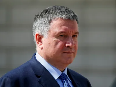 FILE PHOTO: Arsen Avakov, who at the time was Ukraine's interior minister, arrives at a presentation of a community policing project in central Kyiv, Ukraine May 28, 2019. REUTERS/Gleb Garanich/File Photo