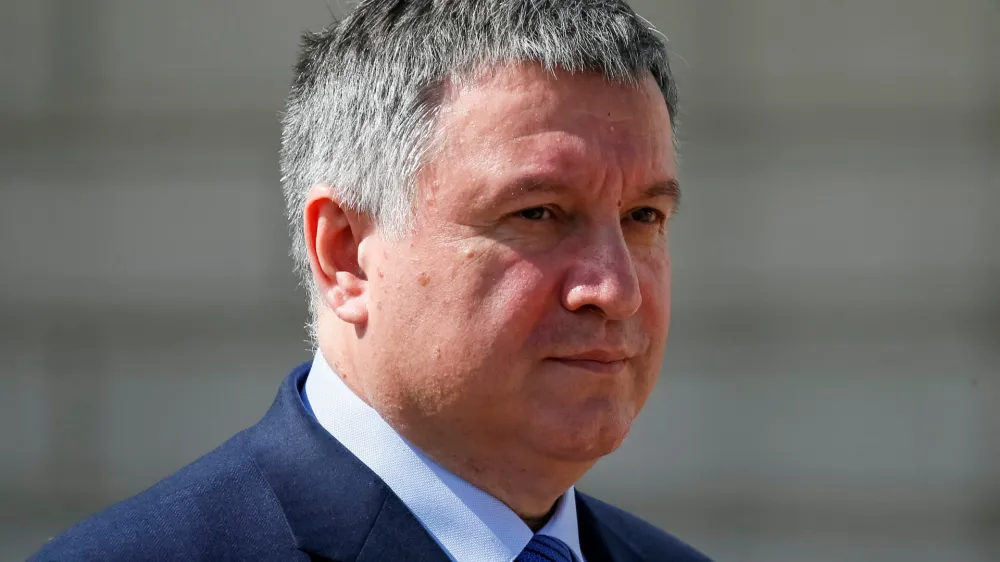 FILE PHOTO: Arsen Avakov, who at the time was Ukraine's interior minister, arrives at a presentation of a community policing project in central Kyiv, Ukraine May 28, 2019. REUTERS/Gleb Garanich/File Photo