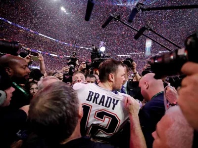 FILE PHOTO: NFL Football - Super Bowl LIII - New England Patriots v Los Angeles Rams - Mercedes-Benz Stadium, Atlanta, Georgia, U.S. - February 3, 2019. New England Patriots' Tom Brady celebrates winning the Super Bowl LIII. REUTERS/Mike Segar/File Photo