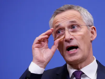 NATO Secretary General Jens Stoltenberg attends a news conference during a NATO defence ministers' meeting at the Alliance's headquarters in Brussels, Belgium February 15, 2023. REUTERS/Johanna Geron