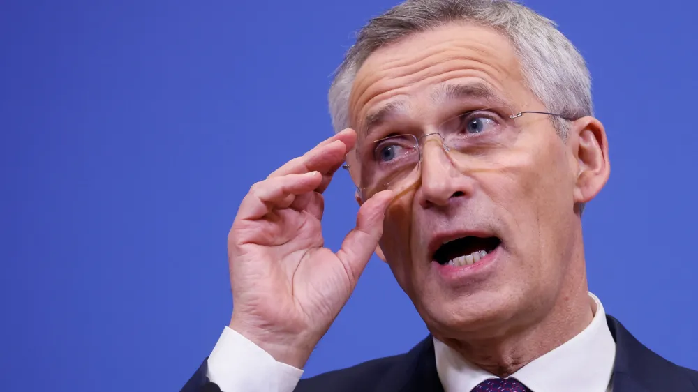 NATO Secretary General Jens Stoltenberg attends a news conference during a NATO defence ministers' meeting at the Alliance's headquarters in Brussels, Belgium February 15, 2023. REUTERS/Johanna Geron