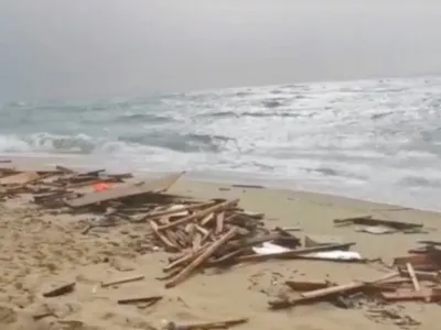 A screengrab taken from a video shows the beach where bodies of suspected to be refugees were found after a shipwreck, in Cutro, the eastern coast of Italy's Calabria region, Italy, February 26, 2023. Italian Police/Handout via REUTERS ATTENTION EDITORS - THIS PICTURE WAS PROVIDED BY A THIRD PARTY. MANDATORY CREDIT.