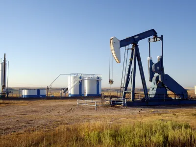 Oil well and storage tanks in the Texas Panhandle.