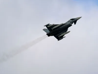 A Eurofighter jet flies during exercises of the German naval forces in Eckernfoerde, Germany, February 21, 2023. REUTERS/Fabian Bimmer