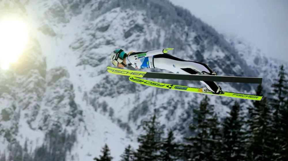 Nordic Skiing - FIS Nordic World Ski Championships - Planica, Slovenia - February 28, 2023 Solvenia's Ema Klinec in action during the Women's HS138 training REUTERS/Borut Zivulovic