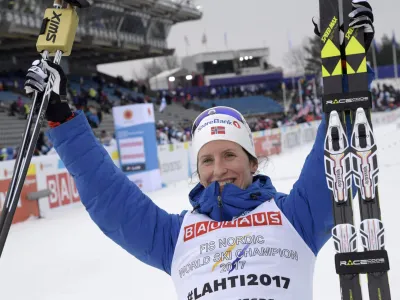 ﻿Winner Marit Bjoergen of Norway reacts after ladies individual 10 km classic of the FIS Nordic Ski World Championships in Lahti, Finland, February 28, 2017. Lehtikuva/Markku Ulander/via REUTERS ATTENTION EDITORS - THIS IMAGE WAS PROVIDED BY A THIRD PARTY. FOR EDITORIAL USE ONLY. NO THIRD PARTY SALES. NOT FOR USE BY REUTERS THIRD PARTY DISTRIBUTORS. FINLAND OUT. NO COMMERCIAL OR EDITORIAL SALES IN FINLAND.