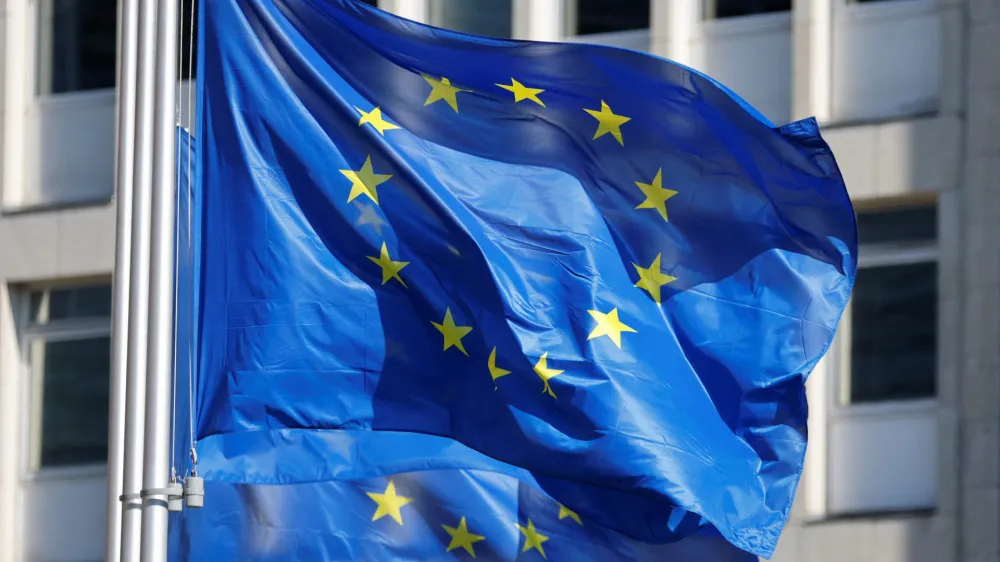 European&nbsp;Union&nbsp;flags fly outside the&nbsp;European&nbsp;Commission headquarters in Brussels, Belgium, March 1, 2023.REUTERS/Johanna Geron
