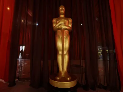 An Oscar statue is pictured at the arrivals area, as preparations continue for the 95th Academy Awards in Los Angeles, California, U.S., March 11, 2023. REUTERS/Mario Anzuoni