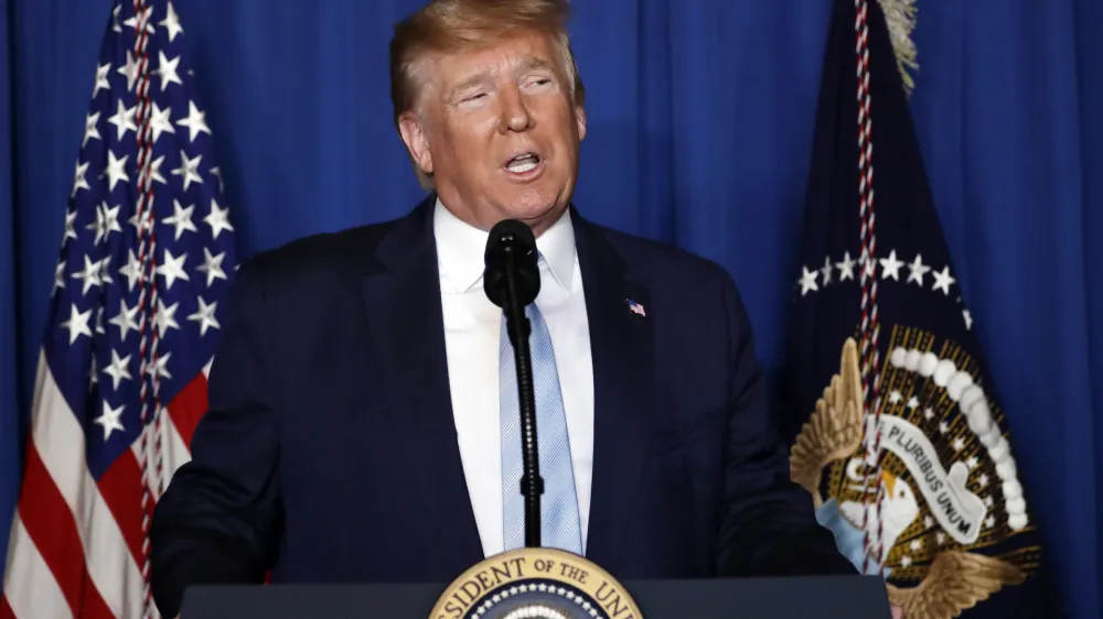 FILE - President Donald Trump speaks at his Mar-a-Lago estate on Jan. 3, 2019, in Palm Beach, Fla. Authorities are preparing for the possibility that former President Donald Trump could be indicted and arraigned as early as next week on charges stemming from a New York City grand jury investigation into hush money paid on his behalf, four law enforcement officials said Friday, March 17, 2023. (AP Photo/ Evan Vucci)