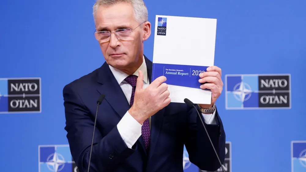 NATO Secretary-General Jens Stoltenberg holds a news conference to present NATO's annual report for 2022, in Brussels, Belgium March 21, 2023. REUTERS/Johanna Geron