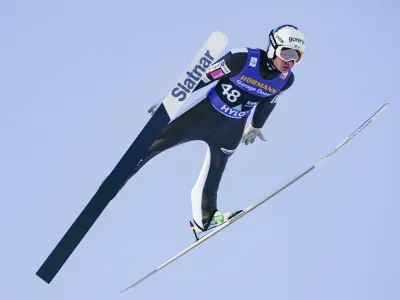 Anze Lanisek from Slovenia during ski jumping RAW AIR HS 124 during the Holmenkollen Ski Festival, Oslo, Norway, Saturday March 11, 2023. (Terje Bendiksby/NTB via AP)