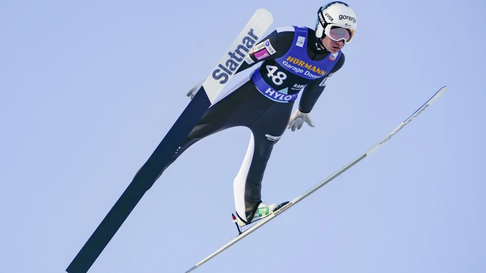 Anze Lanisek from Slovenia during ski jumping RAW AIR HS 124 during the Holmenkollen Ski Festival, Oslo, Norway, Saturday March 11, 2023. (Terje Bendiksby/NTB via AP)