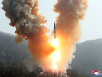 FILE PHOTO: A view shows a missile fired by the North Korean military at an undisclosed location in this image released by North Korea's Central News Agency (KCNA) on March 20, 2023. KCNA via REUTERS  ATTENTION EDITORS - THIS IMAGE WAS PROVIDED BY A THIRD PARTY. REUTERS IS UNABLE TO INDEPENDENTLY VERIFY THIS IMAGE. NO THIRD PARTY SALES. SOUTH KOREA OUT. NO COMMERCIAL OR EDITORIAL SALES IN SOUTH KOREA.   TPX IMAGES OF THE DAY/File Photo