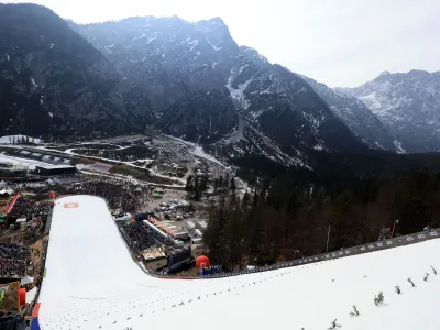 Skiing - FIS Ski Jumping World Cup - Planica, Slovenia - March 30, 2023 General view during the Men's HS240 Qualification REUTERS/Borut Zivulovic