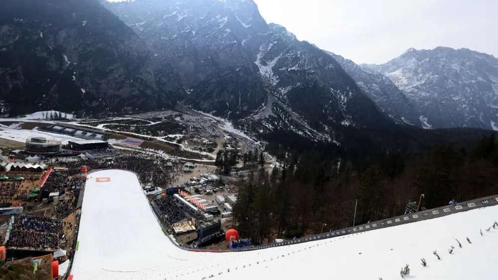 Skiing - FIS Ski Jumping World Cup - Planica, Slovenia - March 30, 2023 General view during the Men's HS240 Qualification REUTERS/Borut Zivulovic