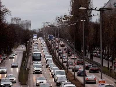 FILE PHOTO: Cars drive on the Mittlerer Ring in Munich, Germany, February 1, 2023. REUTERS/Lukas Barth/File Photo