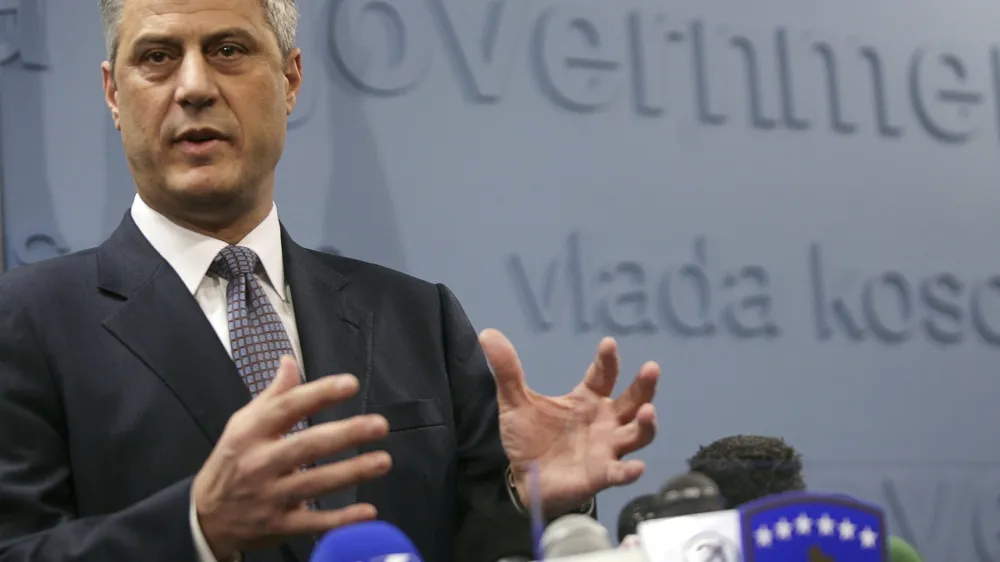 Kosovo's Prime Minister Hashim Thaci speaks during a news conference in Pristina December 16, 2010. Thaci denied on Thursday criminal allegations outlined in a European report and said he would use all political and legal means to bring the truth to light. REUTERS/Hazir Reka (KOSOVO - Tags: POLITICS)