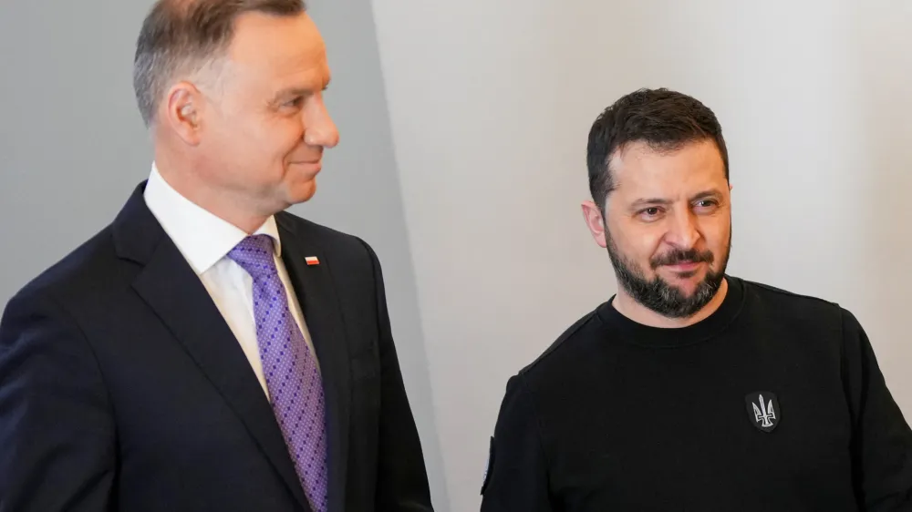 Ukrainian President Volodymyr Zelenskiy meets with Poland's President Andrzej Duda at the Presidential Palace in Warsaw, Poland, April 5, 2023. REUTERS/Aleksandra Szmigiel