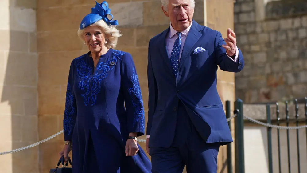King Charles III and the Queen Consort attend the Easter Mattins Service at St George's Chapel at Windsor Castle in Berkshire, Britain April 9, 2023. Yui Mok/Pool via REUTERS