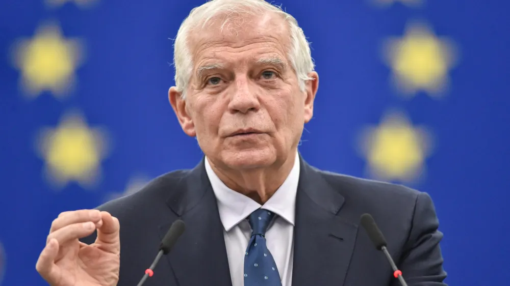 FILED - 15 February 2023, France, Strasbourg: High Representative of the European Union for Foreign Affairs and Security Policy Josep Borrell speaks during a plenary session in the European Parliament. Borrell has postponed a planned three-day visit to China after testing positive for Covid-19, he announced on Wednesday. Photo: Eric Vidal/European Parliament/dpa - ATTENTION: editorial use only and only if the credit mentioned above is referenced in full