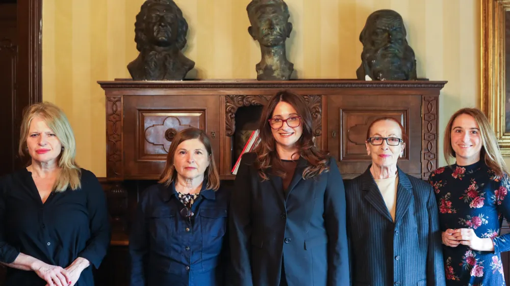 Mojca Kumerdej, Mirana Likar, Adriana Kuči, Jožica Avbelj (v imenu Lado Kralja), Katja Gorečan- 20.04.2023 – Društvo slovenskih pisateljev – predstavitev nominiranih knjig za Cankarjevo nagrado, najboljše literarno delo minulega leta. //FOTO: Bojan Velikonja