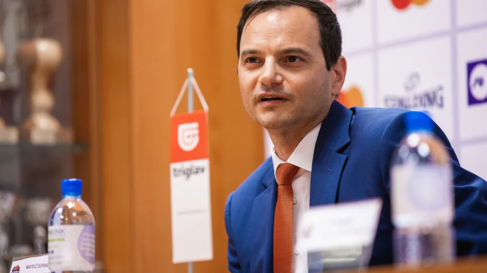 Matevž Zupančič during NLB ABA League 2 press conference prior to the Final 8 tournament in Športna dvorana Domžale, Domžale, Slovenia on April 11, 2023. Foto: Filip Barbalić