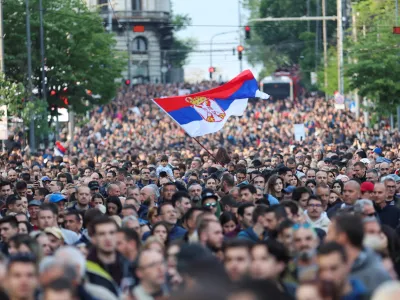 People attend a protest "Serbia against violence" in reaction to recent mass shootings that have shaken the country, in Belgrade, Serbia, May 8, 2023. REUTERS/Zorana Jevtic