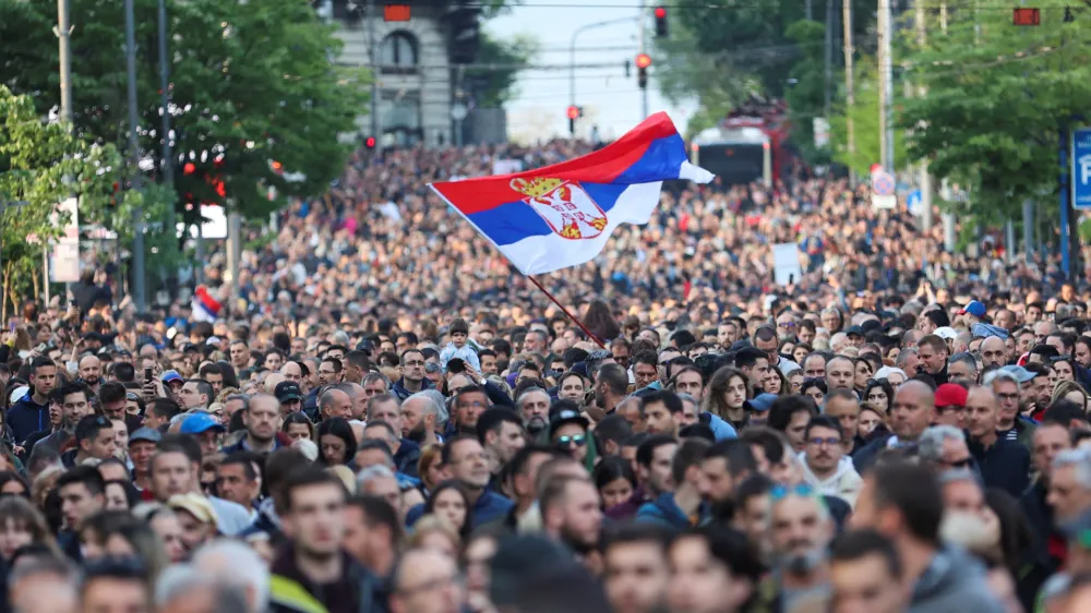 People attend a protest "Serbia against violence" in reaction to recent mass shootings that have shaken the country, in Belgrade, Serbia, May 8, 2023. REUTERS/Zorana Jevtic