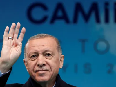 Turkish President Tayyip Erdogan attends the opening ceremony of the newly built Barbaros Hayrettin Pasa Mosque, ahead of the May 14 presidential and parliamentary elections, in Istanbul, Turkey May 12, 2023. REUTERS/Murad Sezer