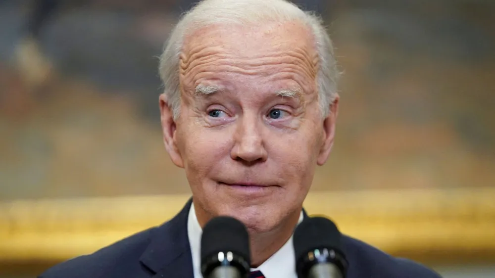 FILE PHOTO: U.S. President Joe Biden answers questions from reporters in the Roosevelt Room after holding debt limit talks with U.S. House Speaker Kevin McCarthy (R-CA), Senate Republican Leader Mitch McConnell (R-KY) and Democratic congressional leaders at the White House in Washington, U.S., May 9, 2023. REUTERS/Kevin Lamarque/File Photo