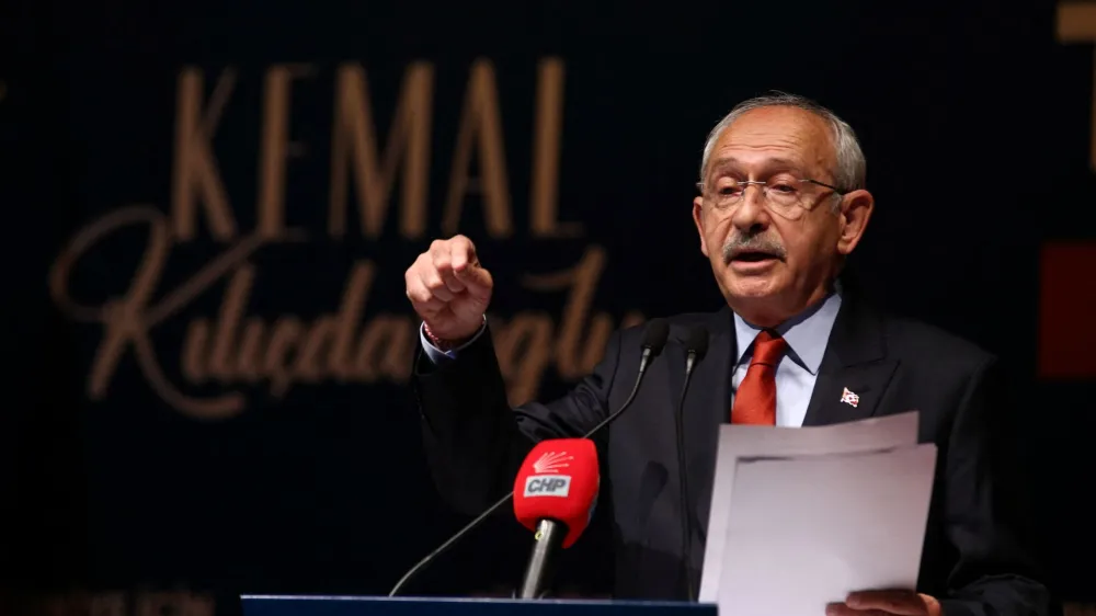 Kemal Kilicdaroglu, presidential candidate of Turkey's main opposition alliance, speaks during a press conference ahead of the May 28 runoff vote, in Ankara, Turkey May 18, 2023. REUTERS/Cagla Gurdogan
