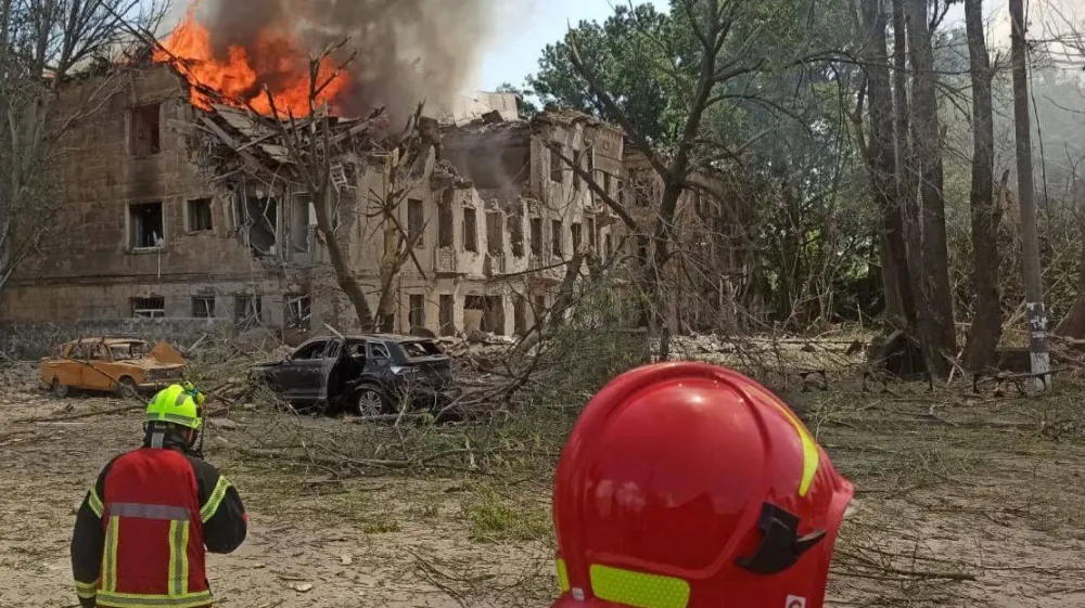 A view shows a clinic heavily destroyed by a Russian missile strike, amid Russia's attack on Ukraine, in Dnipro, Ukraine May 26, 2023. Ukrainian Governor of Dnipropetrovsk Regional Military-Civil Administration Serhii Lysak via Telegram/Handout via REUTERS ATTENTION EDITORS - THIS IMAGE HAS BEEN SUPPLIED BY A THIRD PARTY. NO RESALES. NO ARCHIVES.