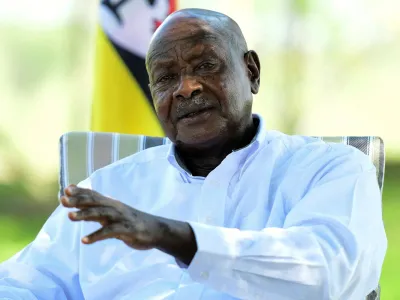 FILE PHOTO: Uganda's President Yoweri Museveni speaks during a Reuters interview at his farm in Kisozi settlement of Gomba district, in the Central Region of Uganda, January 16, 2022. REUTERS/Abubaker Lubowa/File Photo